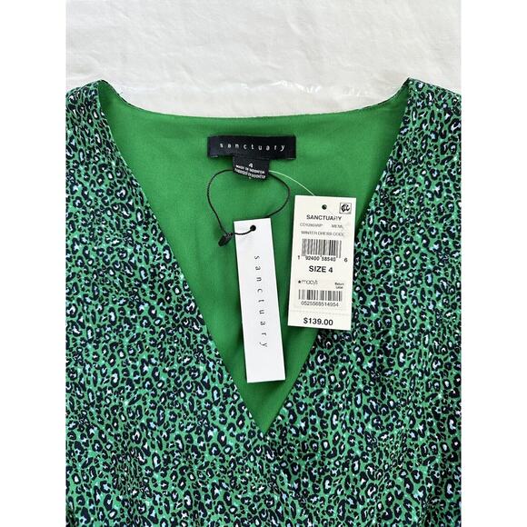 Sanctuary Micro Leopard Printed Wrap Mini Green Dress Party Cocktail NWT Size 4 - Picture 6 of 12